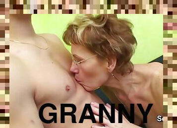 Granny Caught Young Boy Watch Porn and Help with Fuck