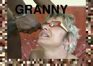 Wrinkle Granny In Glasses Gets Sodomized By Big Black Guy