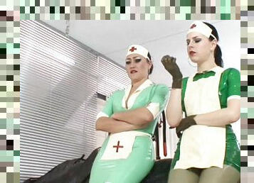 Poor patient suffers from a latex allergy, also her can be helped in the clinic by the two rubber nurses