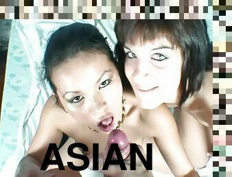asiatic, sex-in-trei, pov, pe-fata, sperma, bruneta, tatuaj, tate-mici