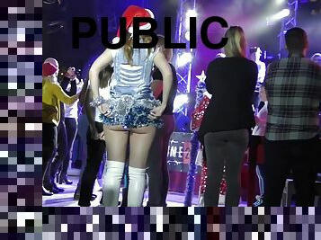 She wore only a tinsel at club! Public flashing
