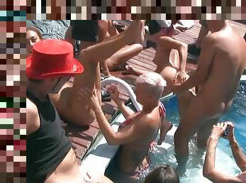 Sunny poolside copulation group fucking video got leaked