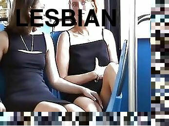 Horny Lesbians Touching In The Public Bus
