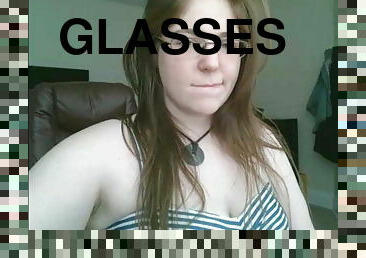 Fat teen in glasses masturbates on webcam