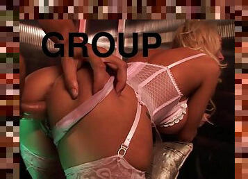 Group sex in the club with pornstar Paige Fox in fishnet stockings
