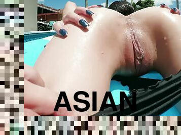 asiatisk, fisse-pussy, teenager, pool, massiv, lille-tiny, brunette, asiatisk-teenager