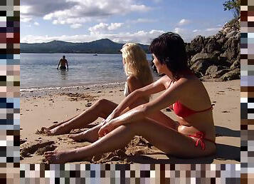 Sharka Blue and Sabine Mallory enjoy rough threesome at the beach
