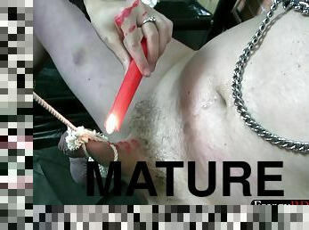 Mature lady bondaging man penis and torturing nipples