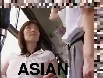 asiático, público, japonés, pareja, autobús