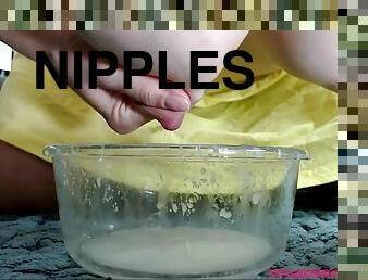 Hard Nipples on Lactating Babe - milking fetish on amateur webcam