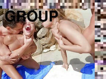 Group of horny bitches partying and fucking by the pool