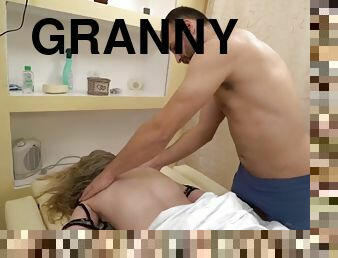 Granny massaged before sucking cock and fucking pussy too