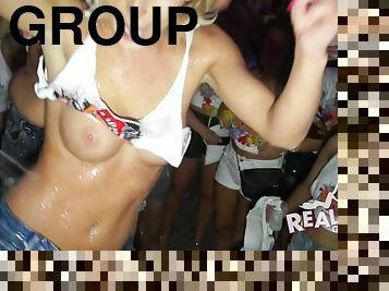 A group of girls dancing on stage strip each other naked