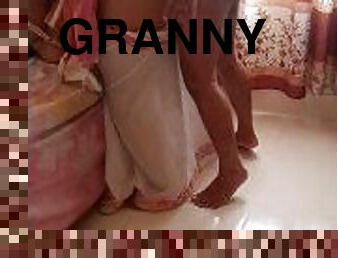 Granny wear saree when grandson gets hot see her big tits & big ass, then tied her hands & fucks her