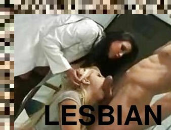 Sexy Brunette Lesbian Nurse Forces a Perfect Blonde To Suck a Big Cock