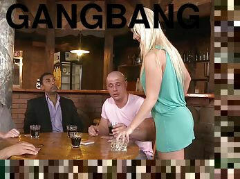 Interracial gangbang sex clip with blonde waitress Mischel Channson