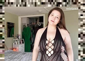 Chubby Mom in TIGHT SEE THROUGH Fishnet Dresses