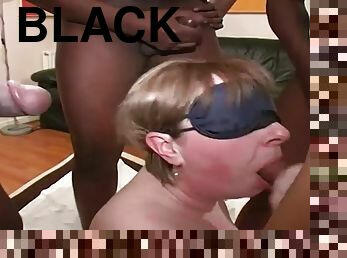 Big black cocks for blindfolded white wife with gangbang and facials