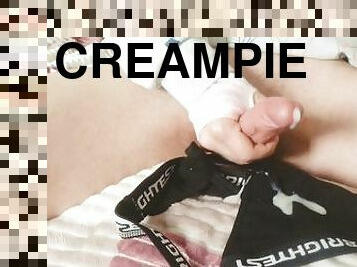 Femboy gay slut cummed on panties and ate sperm