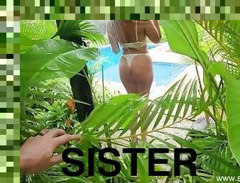 Step brother catches sister in shower and gets off [VOYEUR]