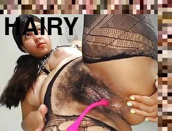 Hairy Pussy Brunette Babe Uses POV Dildo