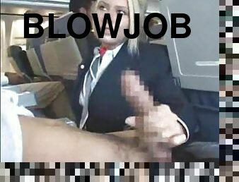 Stewardess sucking cock on a plane