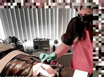 Anna Aj And Rubber Slave - Nurse Latex Gloved Edging