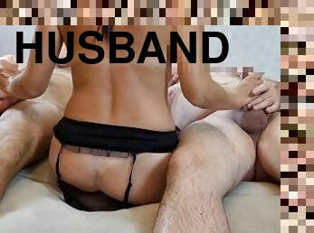 Husband shared his wife with a friend. Threesome. MFM. Cuckold. Full scene