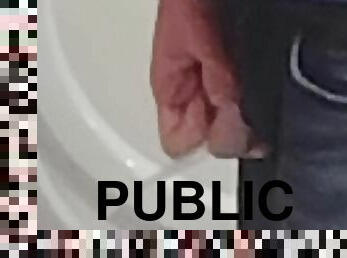 Small dick pissing public urinal 