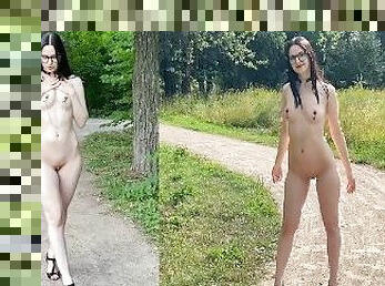 Annygrace Walks in The Park All Naked With Nipple Clamps, BDSM Walking