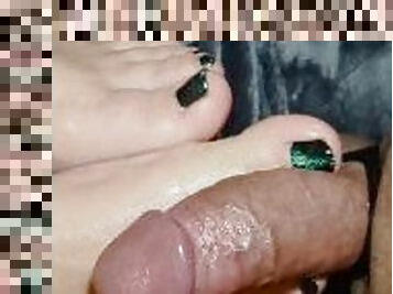 Toejob Preview: Amateur BBW Milf Milks Asian Husbands Cock with Her Flexible Toes and Sexy Feet