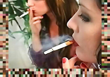 Girls in lipstick smoke cigarettes