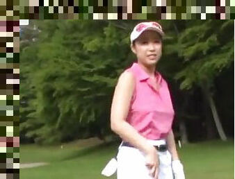 Fit Japanese wife drops her clothes to play golf completely naked