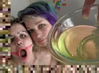 Sexy And Nasty Lesbians Babes Drinking Their Hot Piss