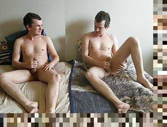 My clone and I jerk off together and watch each other go