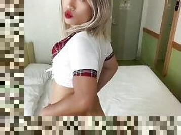 Asian school girl Pregnant teen TS girl chubby small tits big ass Femboy shemale cock