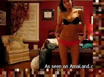 Hot teen filmes her striptease show and the way she messes up with her body