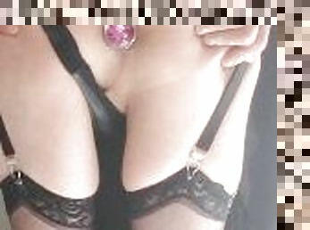 Black PVC Sissy Sub Slut Katiekinkxgirl Shows Off Her Buttplug - Amateur Gay Anal Croasdresser Toy
