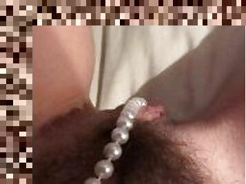Hairy pussy masturbation pearl necklace
