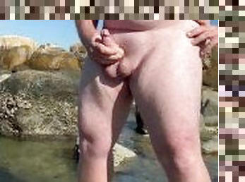Quick wank Naked in the rock down the beach