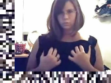 Busty chubby teen squeezing tits