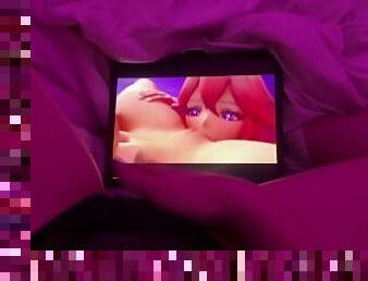 POV: Kawaii asian girl touching herself watching lesbian porn hentai wet Pink Pussy shy moans
