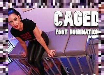 Caged Foot Domination - Lady Bellatrix dominates this slave with her feet