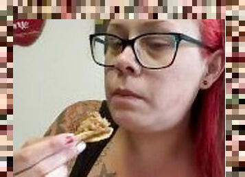 BBW stepmom MILF foodie eats lunch with tits out your POV