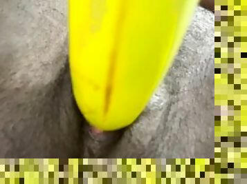 onani, orgasme, amatør, ibenholt, creampie, solo, banan