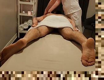 Horny construction guy tryed to seduce a young masseur during massage and succeed.
