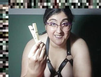 BBW Latina domme gives you JOI with ballbusting, cbt and denial