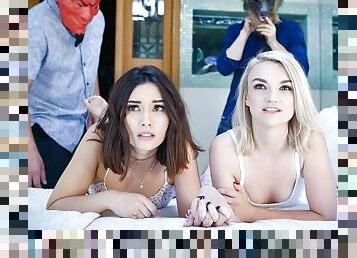 Cute Step Daughters Stevie Grey & Aria Lee Get Banged By Step Fathers With Masks - DaughterSwap