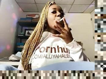 Smoke Fetish : Teen Ebony Smoking A Cigarette & Boobs / Tits Flash You