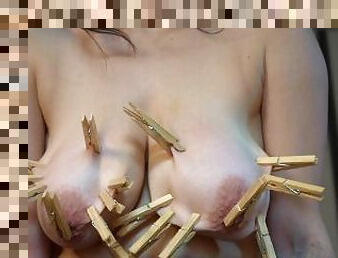 MILF Shione Cooper a lot Clothespins on her Dark Hard Nipples